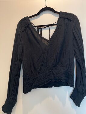 Anthropologie Black V-Neck Long Sleeve Peasant Blouse